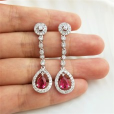 SELOVO Women Girls Drop Earrings Shinning Rose Red Cubic Zirconia Dangle Earrings Silver Tone